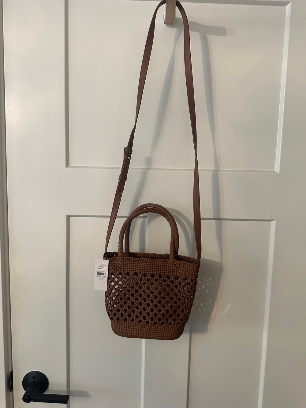 LOFT Brown Woven Crossbody Bag with Top Handles